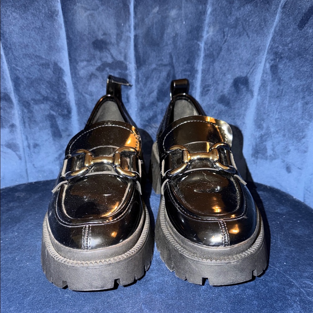Madden Girl Black Patent Chunky Loafers - Picture 2 of 6